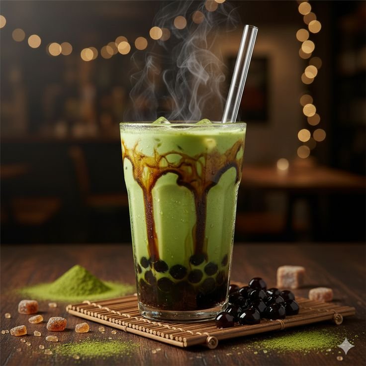 Matcha latte with boba